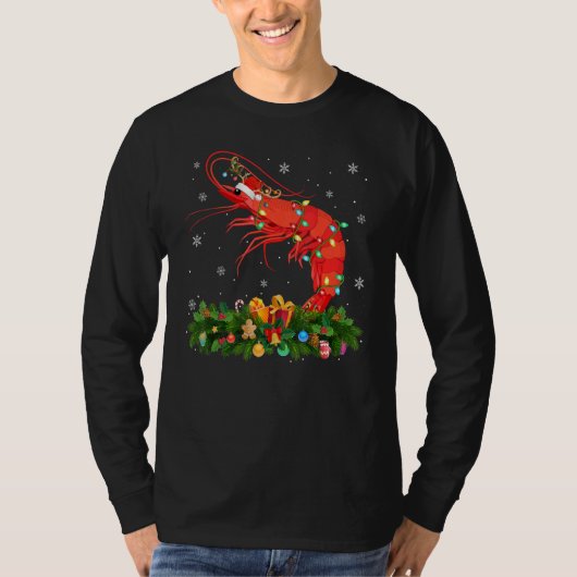 Xmas Holiday Reindeer Hat Santa Shrimp Fish Christ Tシャツ (正面)