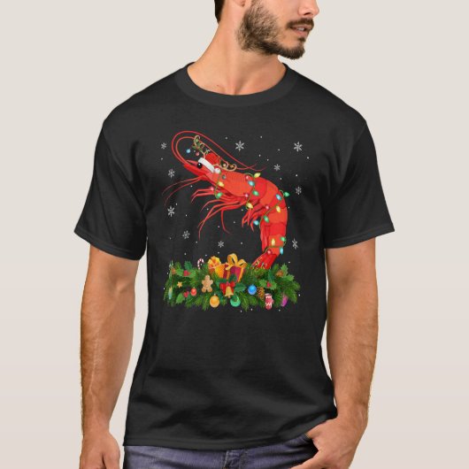 Xmas Holiday Reindeer Hat Santa Shrimp Fish Christ Tシャツ (正面)