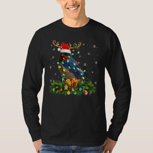 Xmas Holiday Reindeer Hat Santa Swallow Bird Chris Tシャツ (正面)
