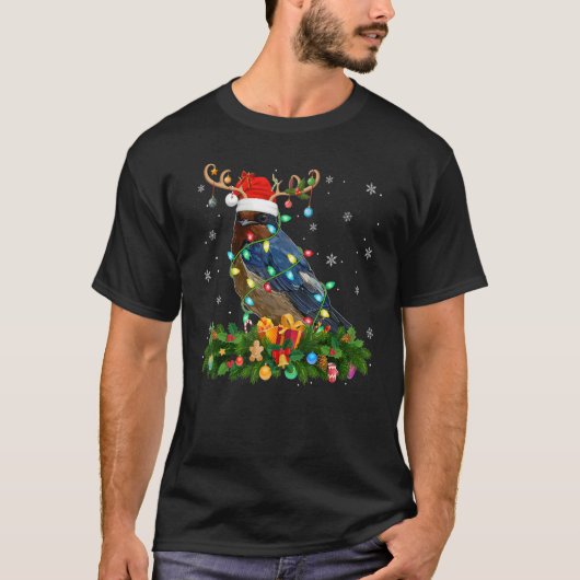Xmas Holiday Reindeer Hat Santa Swallow Bird Chris Tシャツ (正面)