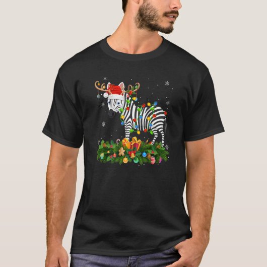 Xmas Holiday Reindeer Hat Santa Zebra Christmas   Tシャツ (正面)