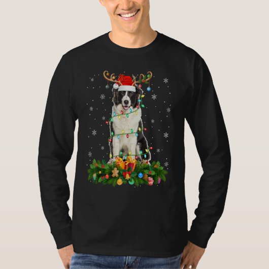 Xmas Holiday Santa Hat Australian Shepherd Dog Chr Tシャツ (正面)