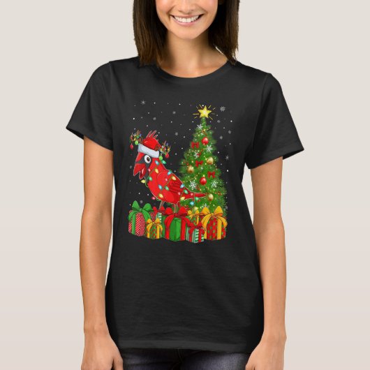 Xmas Holiday Santa Northern Cardinal Bird Christma Tシャツ (正面)