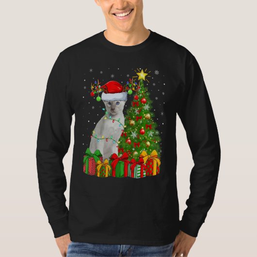 Xmas Holiday Santa Siamese Cat Christmas Tree Tシャツ (正面)