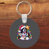 Xmas Landseer Newfoundland Dog Tangled Christmas L キーホルダー (正面)