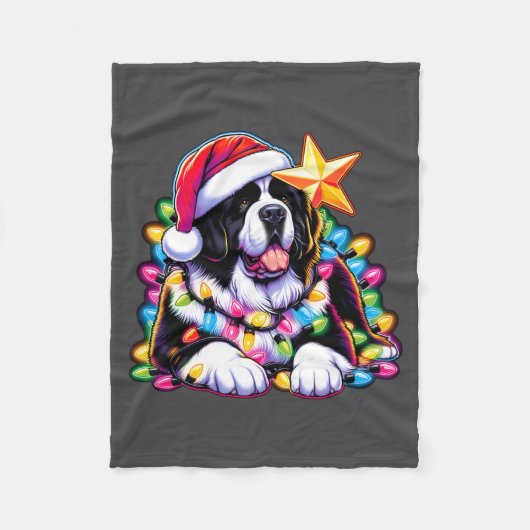 Xmas Landseer Newfoundland Dog Tangled Christmas L フリースブランケット (正面)