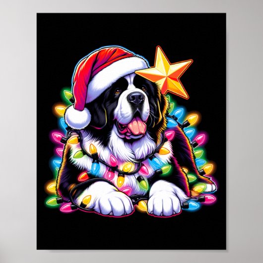 Xmas Landseer Newfoundland Dog Tangled Christmas L ポスター (正面)