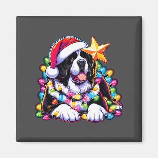 Xmas Landseer Newfoundland Dog Tangled Christmas L マグネット (正面)