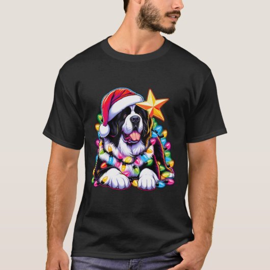 Xmas Landseer Newfoundland Dog Tangled Christmas L Tシャツ (正面)
