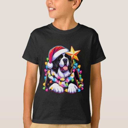 Xmas Landseer Newfoundland Dog Tangled Christmas L Tシャツ (正面)