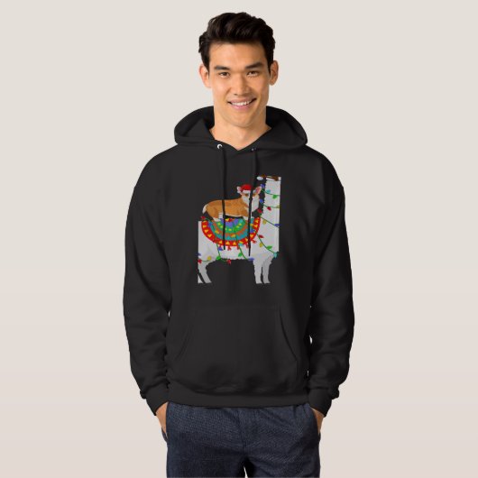 Xmas Lighting Corgi Dog Riding Llama Christmas パーカ (正面フル)