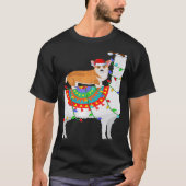 Xmas Lighting Corgi Dog Riding Llama Christmas Tシャツ (正面)