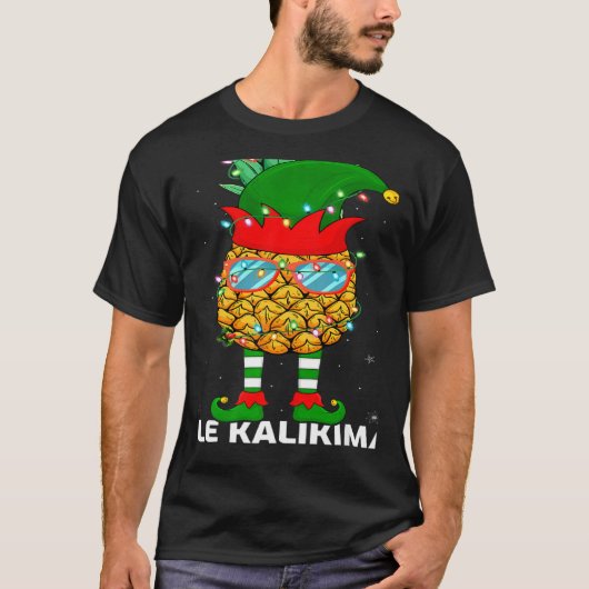 Xmas Lighting Mele Kalikimaka Pineapple Elf Christ Tシャツ (正面)