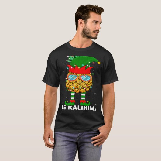Xmas Lighting Mele Kalikimaka Pineapple Elf Christ Tシャツ (正面フル)
