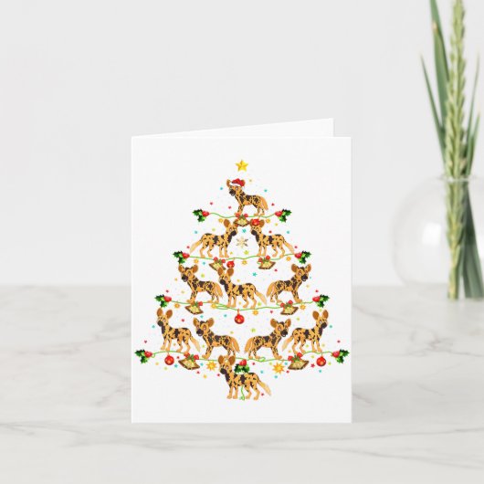 Xmas Lighting Santa African Wild Dog Christmas Tre カード (正面)