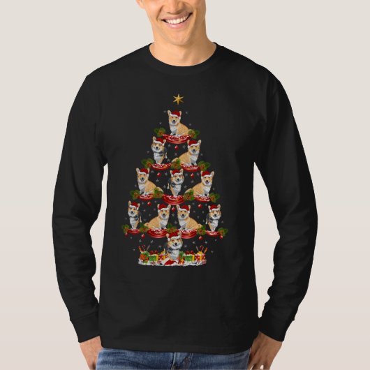 Xmas Lighting Santa Cardigan Welsh Corgi Dog Chris Tシャツ (正面)