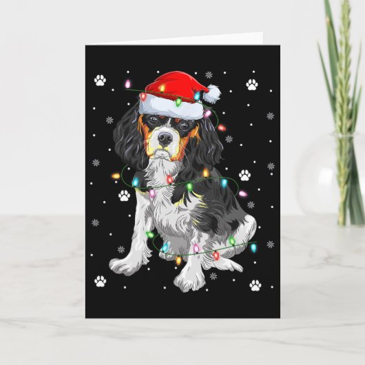 Xmas Lighting Santa Cavalier King Charles Spaniel  カード (正面)