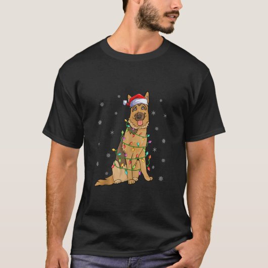 Xmas Lighting Santa Hat Belgian Malinois Dog Chris Tシャツ (正面)