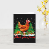 Xmas Lighting Santa Hat Chicken Christmas Tree  カード (黄色い花)