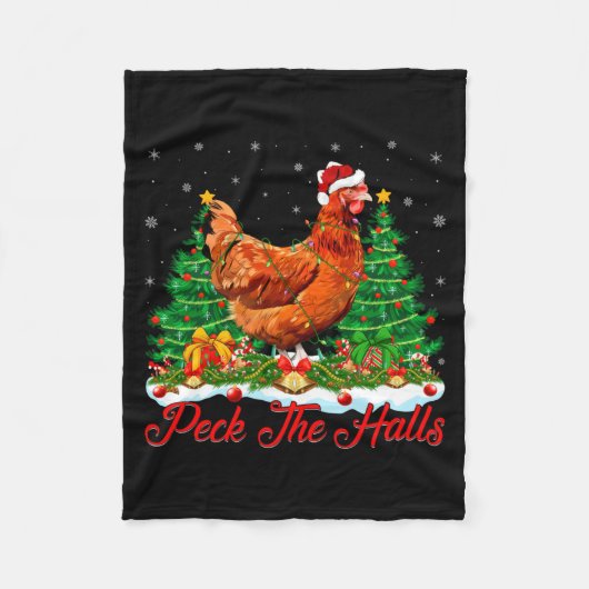 Xmas Lighting Santa Hat Chicken Christmas Tree  フリースブランケット (正面)