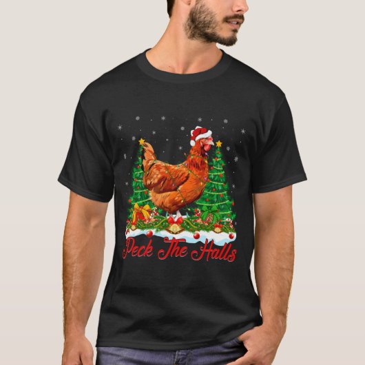 Xmas Lighting Santa Hat Chicken Christmas Tree  Tシャツ (正面)