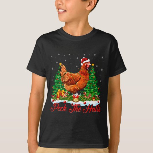 Xmas Lighting Santa Hat Chicken Christmas Tree  Tシャツ (正面)