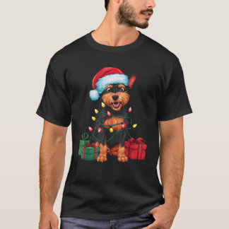 Xmas Lighting Santa Hat Chinese Crested Dog Christ Tシャツ