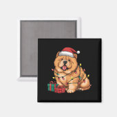 Xmas Lighting Santa Hat Chow Chow Dog Christmas Fo マグネット (正面/裏面)