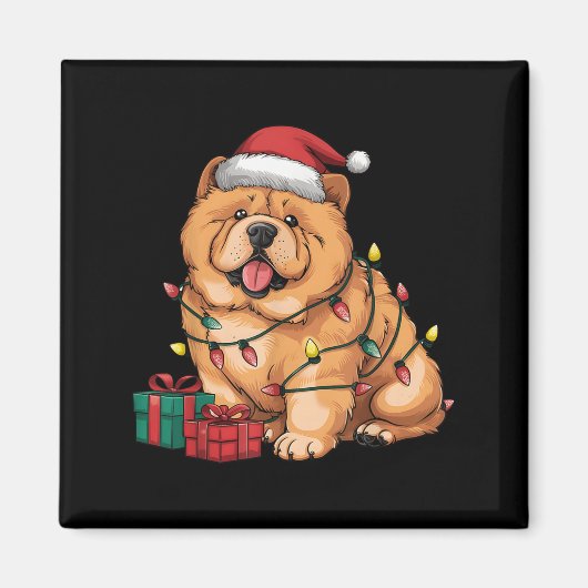Xmas Lighting Santa Hat Chow Chow Dog Christmas Fo マグネット (正面)