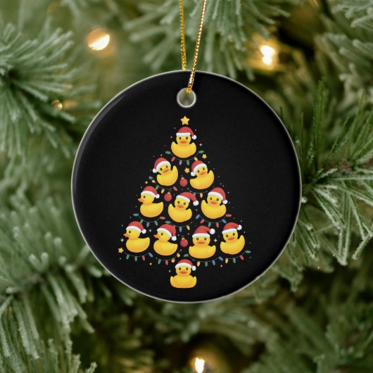 Xmas Lighting Santa Hat Rubber Duck Christmas Tree セラミックオーナメント (ツリー)