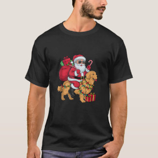 Xmas Lighting Santa Riding Golden Retriever Dog Ch Tシャツ