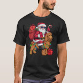 Xmas Lighting Santa Riding Goldendoodle Dog Christ Tシャツ (正面)