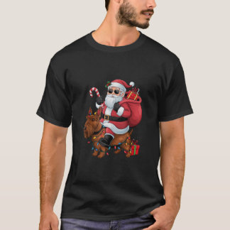 Xmas Lighting Santa Riding Scottish Terrier Dog Ch Tシャツ