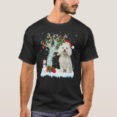 Xmas Lighting Tree Santa Hat Bichon Frise Dog Chri Tシャツ (正面)