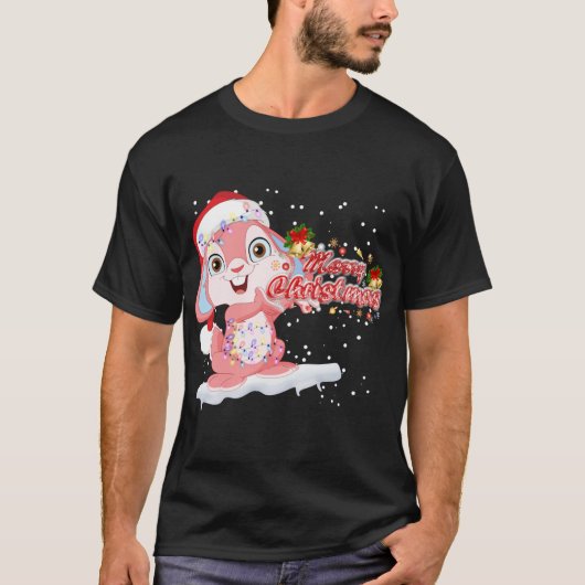 Xmas Lighting Tree Santa Hat Rabbit Bunny Christma Tシャツ (正面)