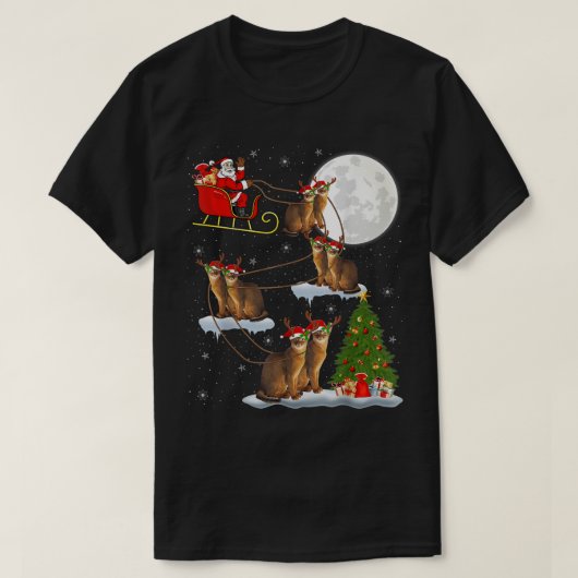 Xmas Lighting Tree Santa Riding Abyssinian Cat Chr Tシャツ (デザイン正面)