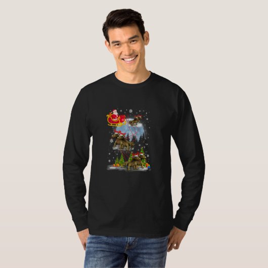 Xmas Lighting Tree Santa Riding Komodo Dragon Chri Tシャツ (正面フル)