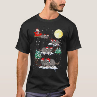 Xmas Lighting Tree Santa Riding Raccoon Christmas Tシャツ