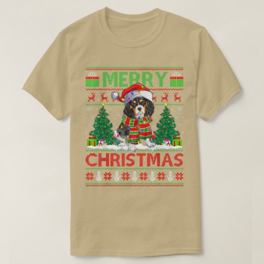 Xmas Lighting Ugly Cavalier King Charles Spaniel C Tシャツ (デザイン正面)