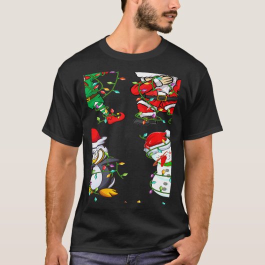 Xmas Lights Dabbing Santa Elf Friends Christmas Da Tシャツ (正面)