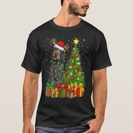 Xmas Lights German Wirehaired Pointer Dog Christma Tシャツ (正面)
