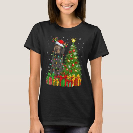 Xmas Lights German Wirehaired Pointer Dog Christma Tシャツ (正面)