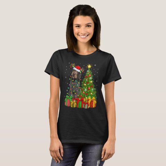 Xmas Lights German Wirehaired Pointer Dog Christma Tシャツ (正面フル)