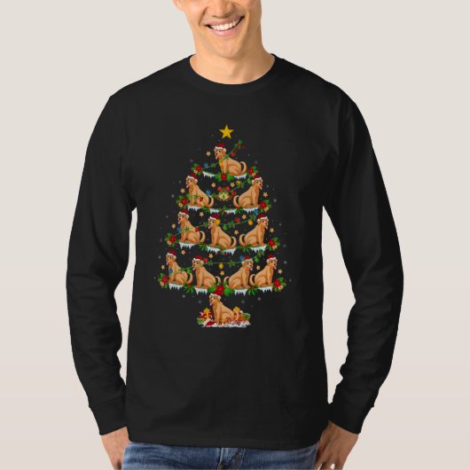 Xmas Lights Golden Retriever Dog Christmas Tree Tシャツ (正面)