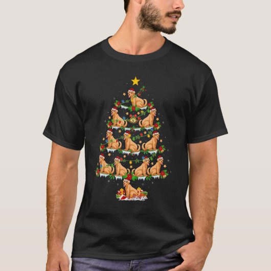 Xmas Lights Golden Retriever Dog Christmas Tree Tシャツ (正面)