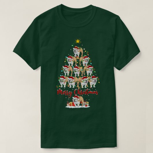 Xmas Lights Santa English Bulldog Christmas Tree  Tシャツ (デザイン正面)