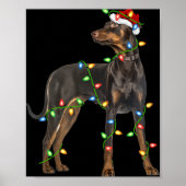 Xmas Lights Santa Hat Doberman Nscher Dog Christ  ポスター (正面)