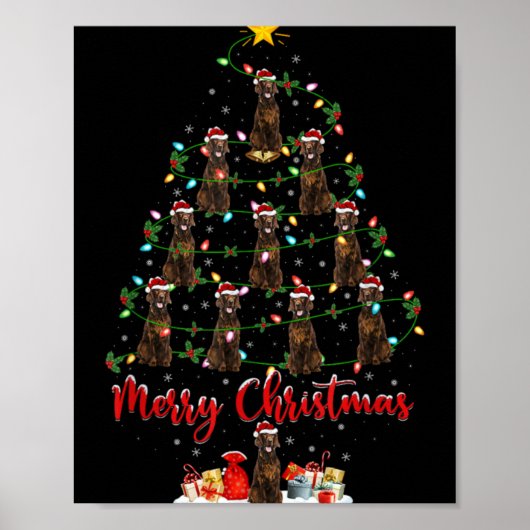 Xmas Lights Santa Irish Setter Dog Christmas Tree ポスター (正面)