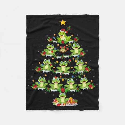 Xmas Lights Santa Tree Frog Christmas Tree Premium フリースブランケット (正面)