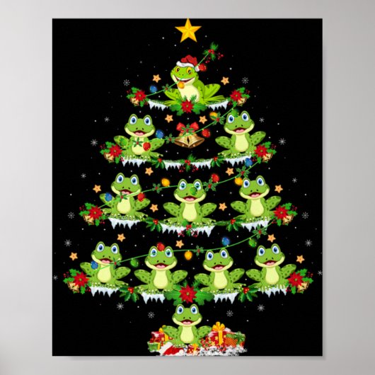 Xmas Lights Santa Tree Frog Christmas Tree Premium ポスター (正面)